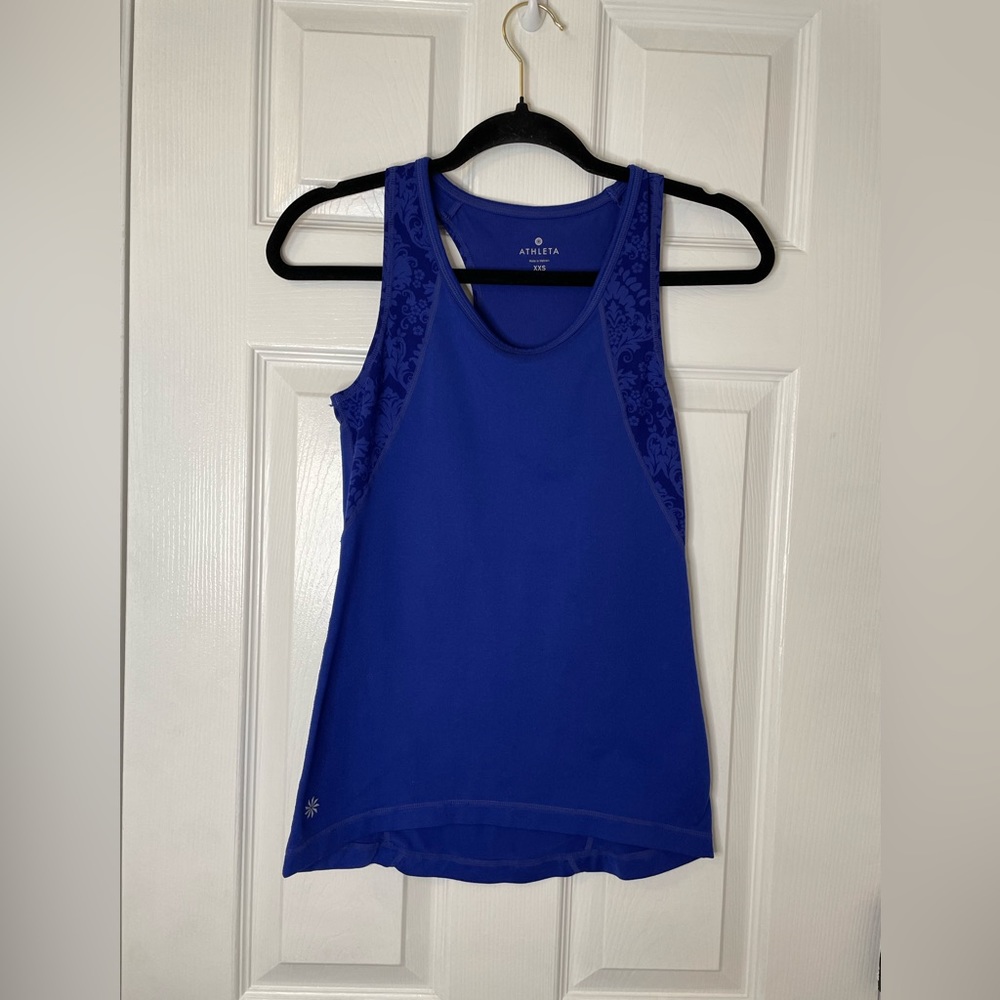 Athleta Bright Blue Patterned Athletic Tank Top Size: XXS